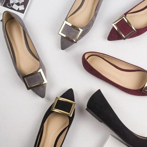 Famous brand square metal buckle flat shoes woman 34-43 plus size ballerina shoes Brief OL shoes slip on loafers women flatsNS26