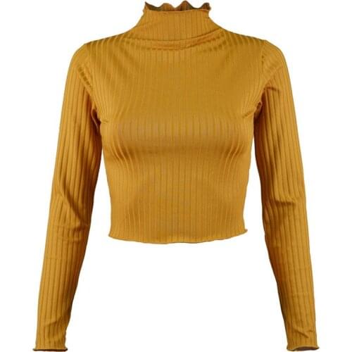 Women Long Sleeve Half High Collar Top Fashion Solid Color Crop Top for Shopping Daily Wear