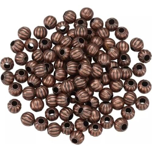 Pandahall 100pcs/1Box Iron Corrugated Metal Iron Round DIY Spacer Bead Pumpkin Red Copper Antique Bronze Silver Color