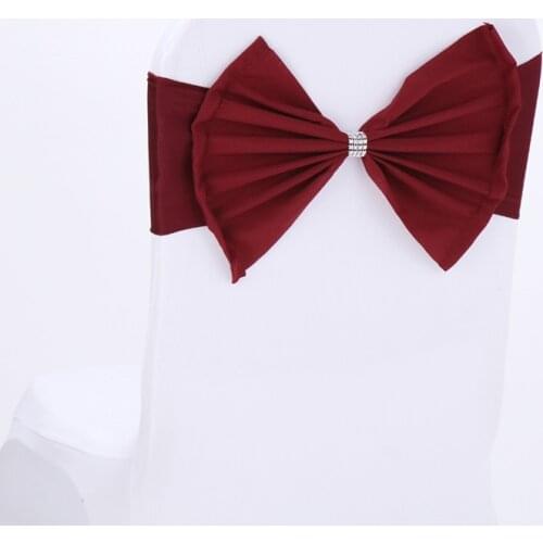 100pcs/lot Polyester Cotton Bow Tie Diamond Bands Spandex Chair Cover Sash For Wedding Party Birthday Banquet Chair Decoration