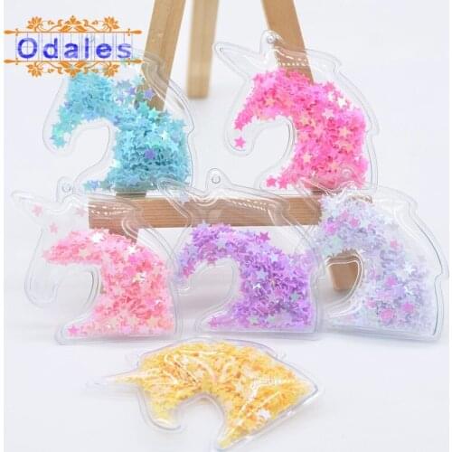 12Pcs/lot Fluid Glitter Dynamic Sequins Unicorn Pendant Patch Accessories DIY Keyring Backpack Pendant Stick on Crafts Appliques