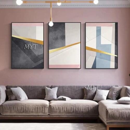 2020 3 Panel Vertical Version Hand-painted Art Picture Abstract Color Block Combination Living Room Home Decoration Frameless