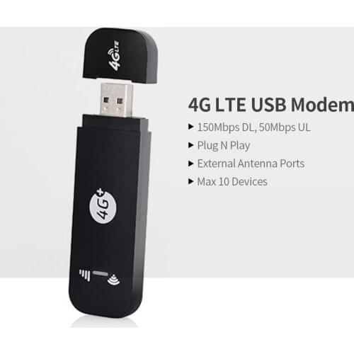 4G LTE USB Modem Mobile WiFi Hotspot with SIM Card Slot 150Mbps DL 50Mbps UL Max 10 Devices External Antenna Ports US/EU Version
