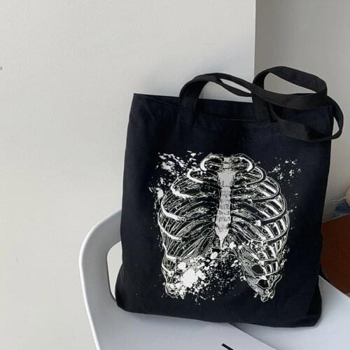 Anime Skull gothic print female bag new Harajuka canva bag punk Cartoon shoulder bag y2k dark large capacity women shopper bags