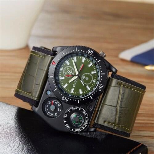 OULM 4094 Compass Thermomer Watches Men Brand Original Fashion Wide Leather Band Sports Style Casual Quartz Watch Relogio Male