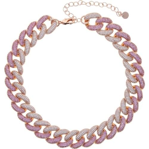 New Iced Out Bling 16mm Cuban Link Choker Two Tone Color Purpl White CZ Cubic Zirconia Hip Hop Fashion Punk Choker Women Jewelry