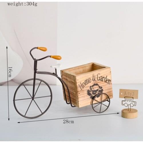 Flower Green Plant Succulent Wooden Flowerpot Retro Iron Art Flowerpot Bicycle Shape Table Top Porch Decoration, 5 Styles