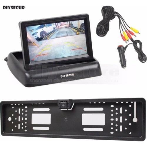 DIYSECUR 4.3 inch LCD Display Car Monitor + Waterproof European Car License Plate Frame Rear View Backup Camera