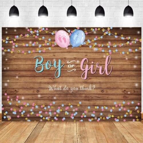 Boy or Girl Gender Reveal Photo Backdrop Wooden Baby Shower Happy Birthday Party Newborn Kids Photography Background Banner
