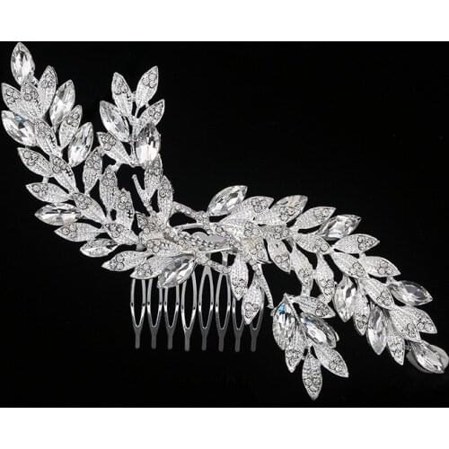 Gorgeous Leaf Shaped Hair Comb Crystals Handmade High Quality Wedding Party Bride Headpieces Hair Clips