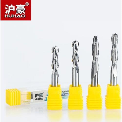 HUHAO 2pcs/lot Shank 6mm 2 Flute Spiral Ball Nose End Mill CNC Router Bits For Wood Tungsten Carbide Milling Router Tool Fresa