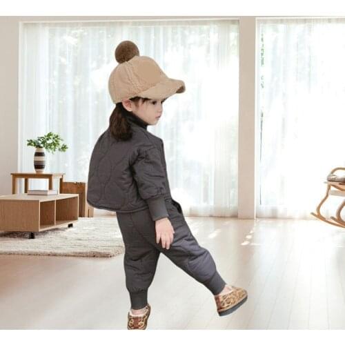 Baby Boys Girls Outfit Suit Cotton Padded Children Clothes Set Winter Warm Toddler Kids Solid Casual Top Pants 2Pcs Home Set