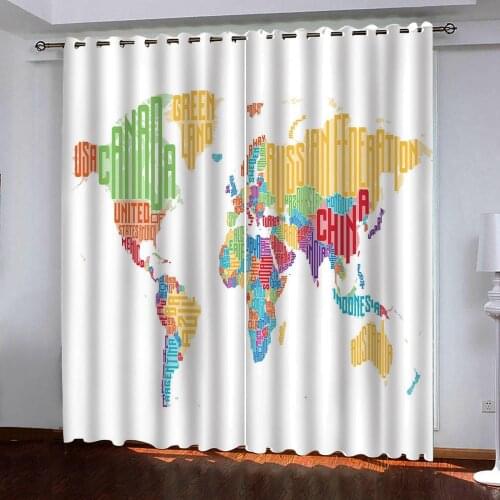 Fashion and simple map painting 3D Window Curtains Living Room Luxury Bedroom Custom size blackout curtain