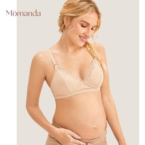MOMANDA Womens Lace Trim Wire Free Cotton Soft Cup Maternity Nursing Bra