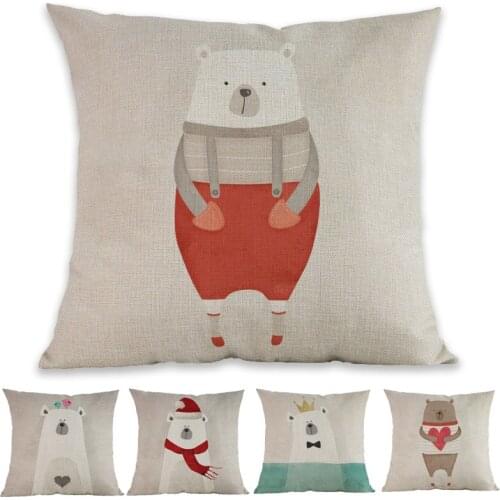 Cartoon Cute Love Animals Little Polar Bears Masked Fox Mouse Throw Pillow Case Home Kids Room Sofa Decoration Cushion Cover