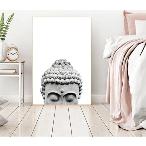 Wall Art Picture Painting Buddhism Home Decor Zen Buddha Head Statue Poster Motivational Quostes Canvas Print Minimalist
