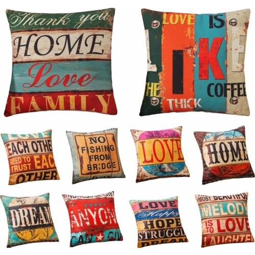 RUBYLOVE 18" Vintage Style Letter Cotton Linen Square Pillow Cover Home Decorative Sofa Cushion Cover Throw Pillowcases