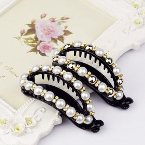 New Fashion Crab Hair Hair Claws Imitation Pearl Lady Headwear Accessories for Women Hairpins Plastic Elastic Barrette Hot