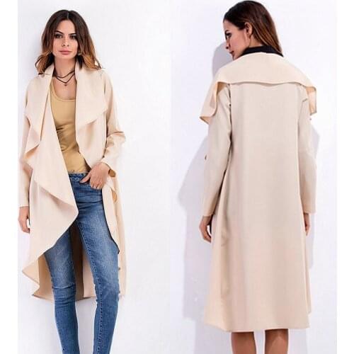 2020 new European And American Womens Lapel Irregular Womens Windbreaker Womens Thin Coat