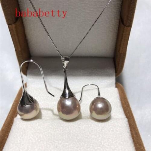 New Natural Freshwater Pearl Purple Edison Pearl 11-12MM Earrings Pendant Necklace Tibetan Silver