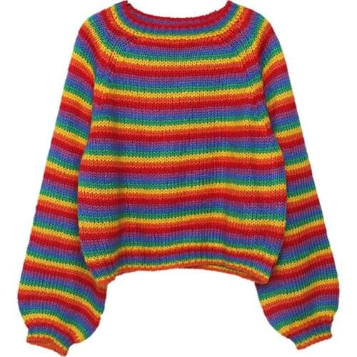 Lgbt Clothes Rainbow Sweaters Women Autumn Causal Striped Female Long Sleeve Harajuku Vintage Loose Tops Punk Style