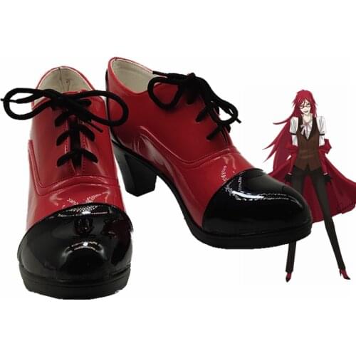 Kuroshitsuji Black Butler Grell Sutcliff Red Long Straight Heat Resistant Hair Cosplay Costume Wig Skull Chain Glasses