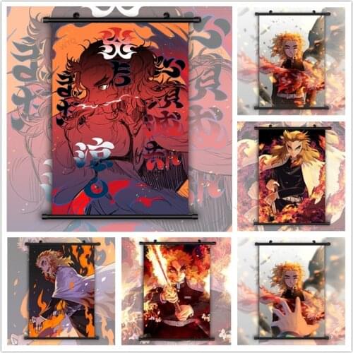 WTQ Anime Posters Demon Slayer Kimetsu No Yaiba Rengoku Kyoujurou Retro Poster Wall Decor Wall Art Picture Room Decor Home Decor