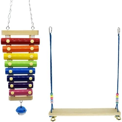 Pet Birds Parrots Macaw Colorful Wood Xylophone Toy Hens Ducks Stand Swing Chicken Coop Pecking Toys Accessories