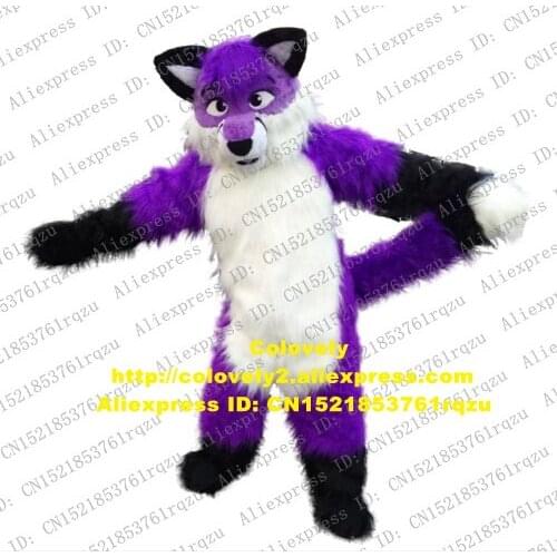 Purple Long Fur Furry Wolf Fox Husky Dog Fursuit Mascot Costume Cartoon Character Marketing Promotions Fancy High-end zz8195
