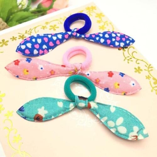 D0AF 100Pcs Children Elastic Hair Band Cute Polka Bow Rabbit Ears Headband Girl Ring Scrunchy Kids Ponytail Holder