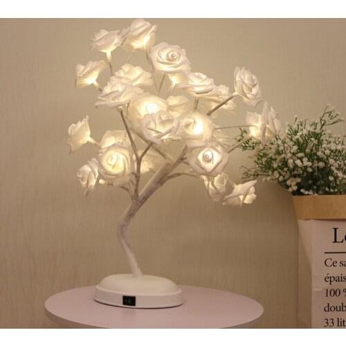 Romantic White Rose Flower Tree Lights Battery Powered & USB Night Lamp For Wedding Valentines Day Party Garland Decorative