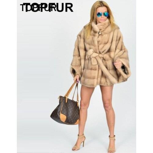 TOPFUR New Type Thick Warm Mink Fur Coat Women 70 Cm Long Mink Fur Coats With Belt Autumn Winter Fashion Ladies Fur Jackets