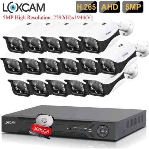 LOXCAM H.265+ 5MP Ultra HD 16CH 5MP Security camera System IP66 Outdoor Waterproof Night Vision Video surveillance Camera kit 4T