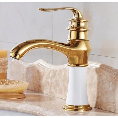 Basin Faucets Single Handle White and Gold Finish Brass Faucet Hot and Cold Sink Faucet Mixer Bathroom Faucet Lavatory Mixer Tap