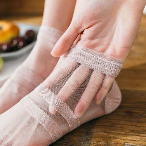 Glass Socks Silk Socks Female Gold Silk Silk Ultra-thin Skin-penetrating Socks Bright Silk Transparent women Meias Funny Socks