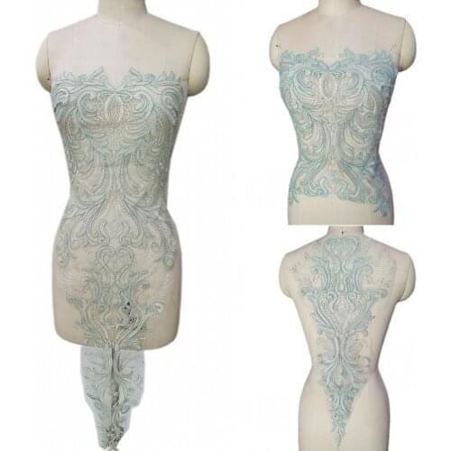 Sequins Fabric 31x88cm Lace Bodice Wedding Decoration Beads Appliques Patches For Sew on Costumes Dance Evening Prom Gown Design