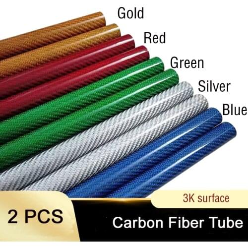 2Pcs/lot 500mm Carbon Fiber Tube 3K Glossy Surface Blue Red Silver Diameter 10mm 12mm 14mm 16mm 18mm 20mm 22mm 25mm 30mm