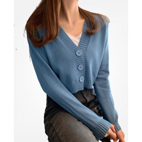Cropped Sweater Cardigan Women Spring Crochet Knit Cardigan Mujer Button Up Kniting Sweater Short Cardigans Top Korean