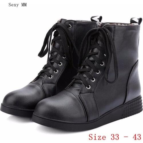 Spring Autumn Winter Woman Flat Ankle Boots Lace-Up Women Flats Casual Shoes Short Boots Plus Size 33 - 40.41,42,43