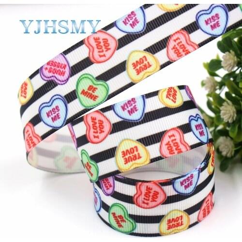 YJHSMY G-18728-668,25 mm 10 yards love heart Printed grosgrain ribbons,DIY handmade Hair accessories wedding gift wrap