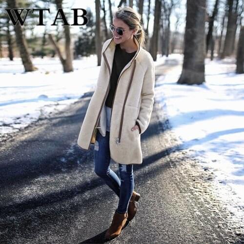 WTAB Turtleneck Zipper jacket women 2018 thicken autumn winter coat woolen Outwear Female casual women jacket veste femme clothe