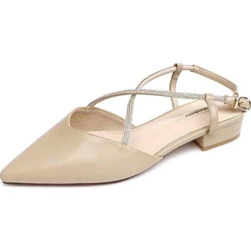 Women sandals PU Buckle Strap 3.5CM Square heel High heels Pointed Toe Rhinestones Bling Shallow sandal women shoes size 35-42