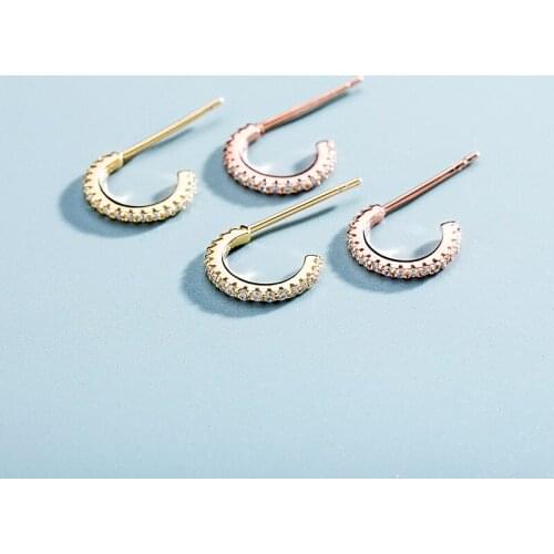 1Pair S925 Sterling Silver Geometric U Shape Stud Earrings Women Ladies Bling Ice Out Hip Hop Blng Iced Out Rapper Jewelry