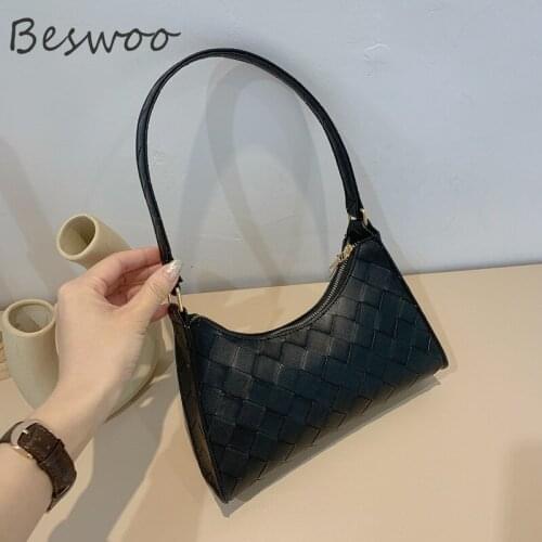 Womens Shoulder Bags Plaid Pattern Baguette Bags Woven PU Leather Armpit Bags for Women 2021 Designer Luxury Handbag Tote Bag