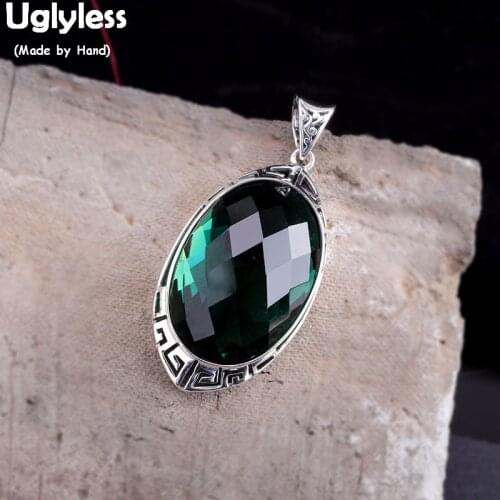 Uglyless Vintage Patterns Faceted Crystal Pendants for Women Oval Gemstone Necklaces NO Chain Solid 925 Silver Fine Jewelry P830