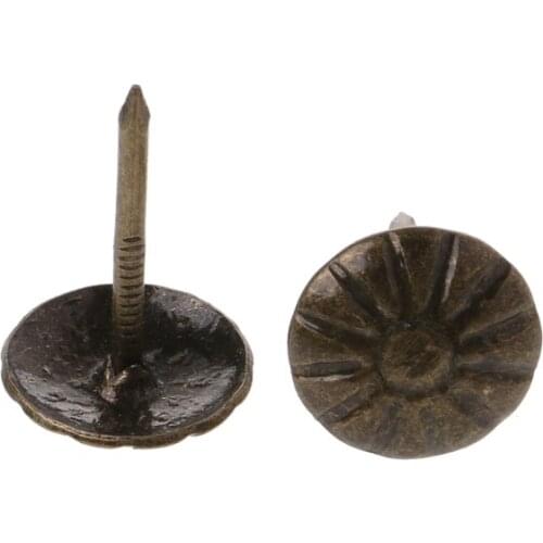100Pcs/Bag Antique Brass Upholstery Nails Tack Stud Pushpin Doornail Hardware Decor