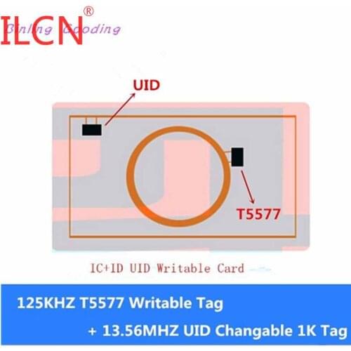 13.56MHZ UID 1K Changeable Tag UID Writable +125KHZ T5577 RFID Rewritable Dual 2 in 1 Chip IC+ID Composite Card Keyfob Token Tag