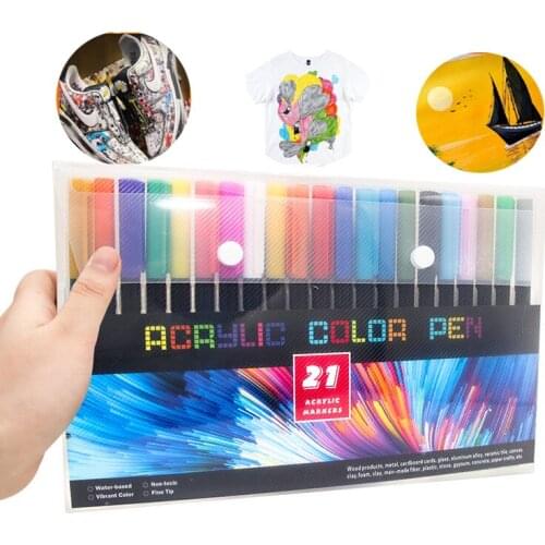 21/25 Colors Acrylic Paint Marker Pen Water Based Colored Paint Pens Diy Graffiti Shoes Fabric Canvas Ceramic Rock Glass