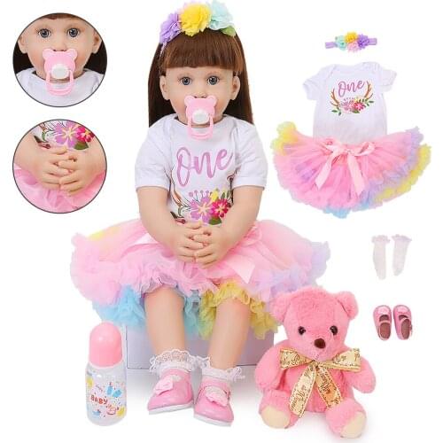 23inch About 58cm Cute Reborn Baby Doll Toy Girl With Long Hair Soft Silicone Princess Toddler Reborn Baby Play Toy For Kid Gift