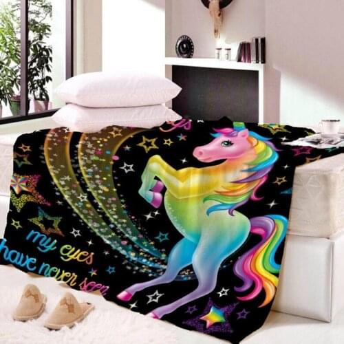 3D Custom Black Color Unicorn Flannel Blanket Sherap Art Bedspread Throw Blanket Travel Super Soft For Bed Sofa Dropship